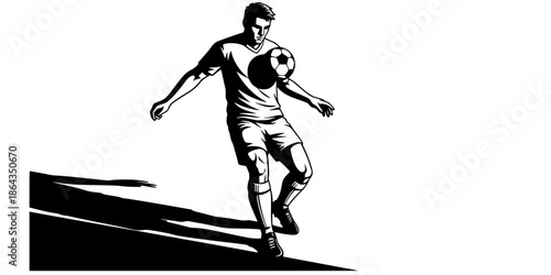 Noir Style Football Midfielder Chest Control Vector Illustration