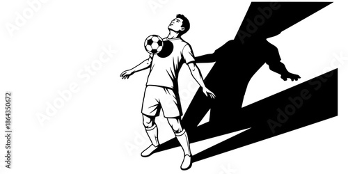Noir Style Football Midfielder Chest Control Vector Illustration