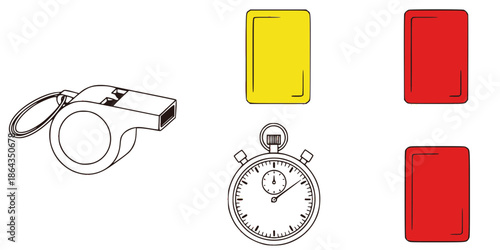 Football Referee Equipment Set Whistle and Cards Vector Icons