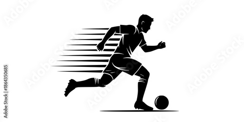 Sprinting Football Player Dribbling Ball Retro Silhouette Vector