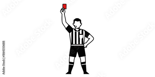 Football Referee Showing Red Card Minimalist Line Vector