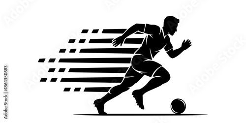 Sprinting Football Player Dribbling Ball Retro Silhouette Vector