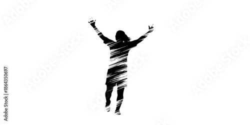 Female Football Player Celebrating Goal Ink Brush Vector