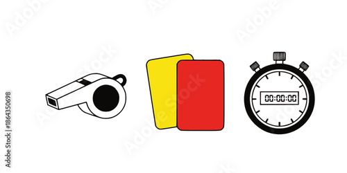 Football Referee Equipment Set Whistle and Cards Vector Icons