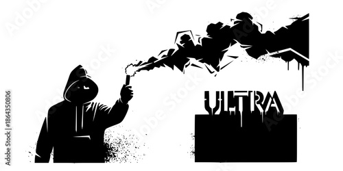 Football Ultra Fan Holding Flare Stencil Vector Art