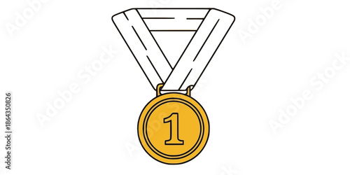 Winner Gold Medal with Ribbon Vector Illustration