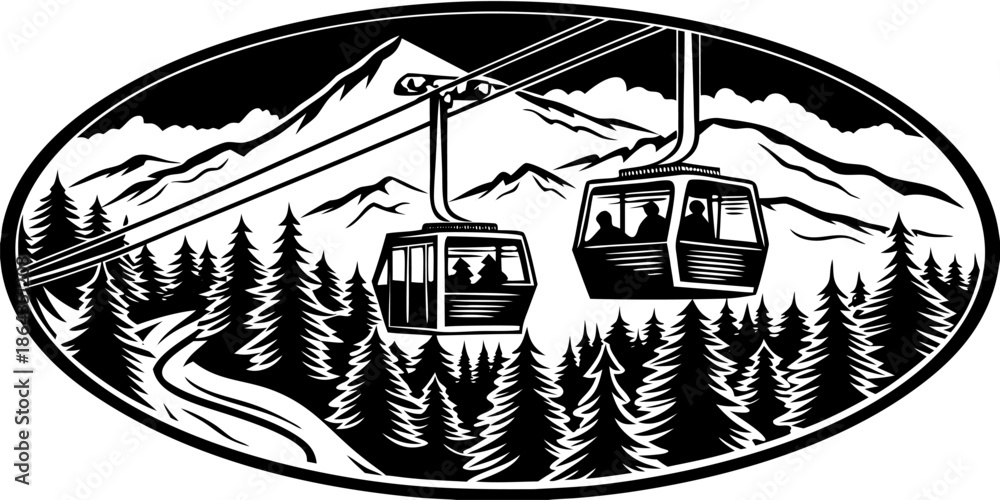 Fototapeta premium Ski Lift Cabins Ascending Mountain Slope