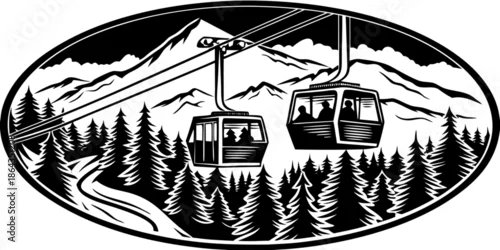 Obraz Ski Lift Cabins Ascending Mountain Slope