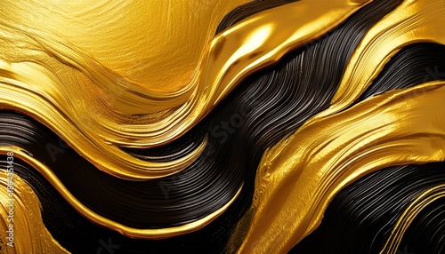 Panel kuchenny z motywem abstract gold black acrylic painted fluted 3d painting texture luxury background banner on canvas golden waves swirls decor concept wallpaper concept art concept 3d concept