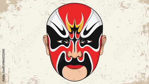 Traditional Peking Opera Mask Illustration, Dramatic Facial Design