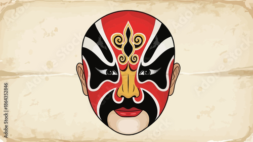 Traditional Peking Opera Mask Illustration, Vibrant Cultural Performance Art