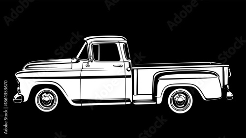 Silhouette of a Classic Pickup Truck, Detailed Illustration of an American Work Vehicle
