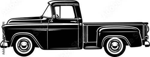 Silhouette of a Classic Pickup Truck, Detailed Illustration of an American Work Vehicle
