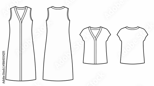 Stylish Striped Dress Designs, Fashion Sketch, Studio, Fashion Illustration, Minimalist, Front and Side View, Creative Concept