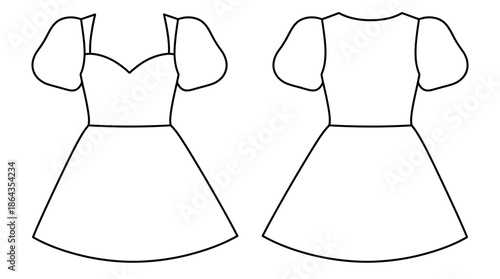 Dress Design Sketch, Studio, Digital Art, Minimal Environment, Front and Back View, Modern Aesthetic