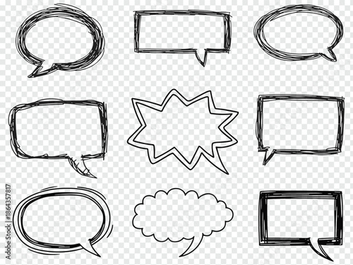 Hand Drawn Sketchy Speech and Thought Bubbles Collection Set