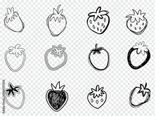Hand drawn Strawberry Outlines Collection Set