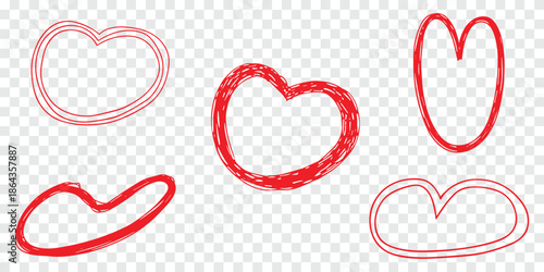 Hand Drawn Red Heart Outlines Collection Set