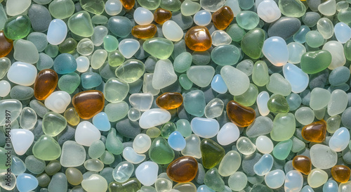 Smooth frosted sea glass pebbles in various colors