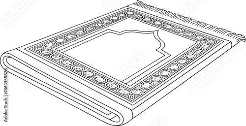 Islamic Prayer Rug Sajadah Illustration for Ramadan Coloring Page Line Art