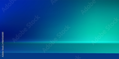 Blue-green gradient studio room, abstract background pattern, walls and floor reflect neon lights, dark tones and feel  speed of digital technology connected blue-green background. Future technology.