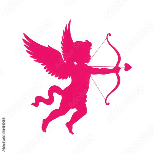 Pink cherub shooting heart arrow isolated on transparent background