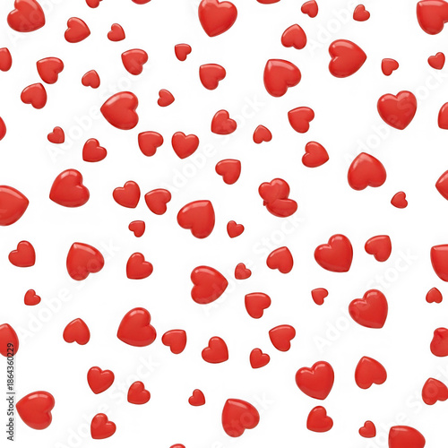 Scattered red hearts pattern isolated on transparent background