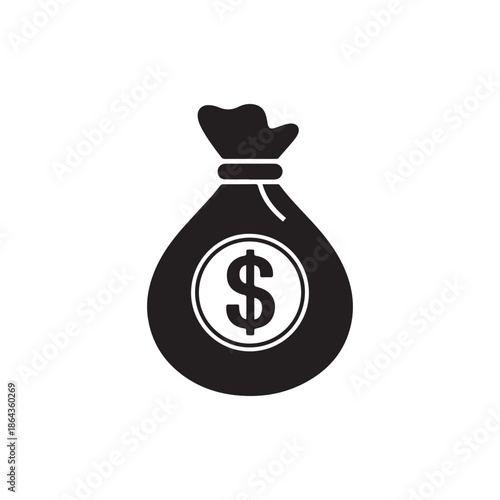 Black Money Bag Silhouette with White Dollar Sign and Tied Top