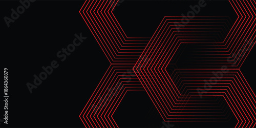 Neon Red Abstract Hexagon Pattern on Dark Background with Copy Space