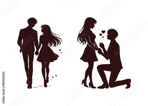 Romantic Couple Silhouette Proposal Love vector design