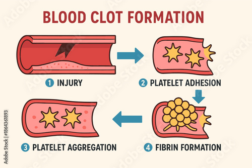 Blood clot formation stages: injury to fibrin formation