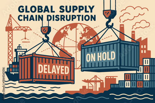 Global supply chain disruption: delayed and on hold cargo containers