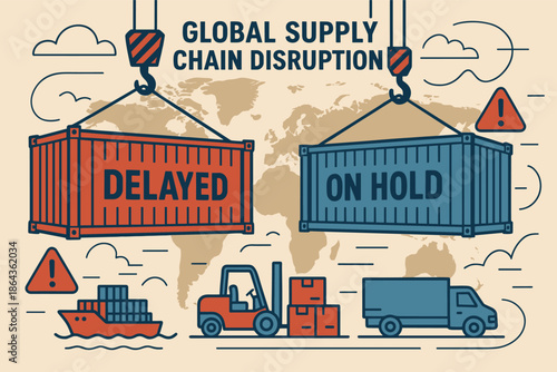 Global supply chain disruption causes delays and hold-ups in shipping and logistics