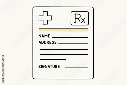 Blank prescription pad with medical symbol and signature line