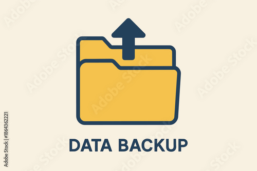 Data backup icon featuring yellow folder with upward arrow symbol