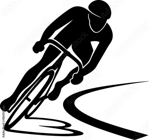 Silhouette of cyclist in motion on curved path