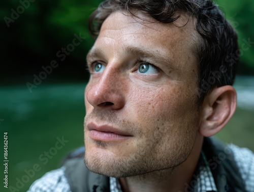 Man with short curly hair a...