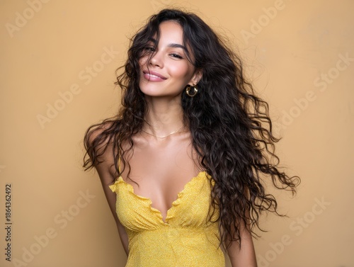 Smiling woman with long, wa...