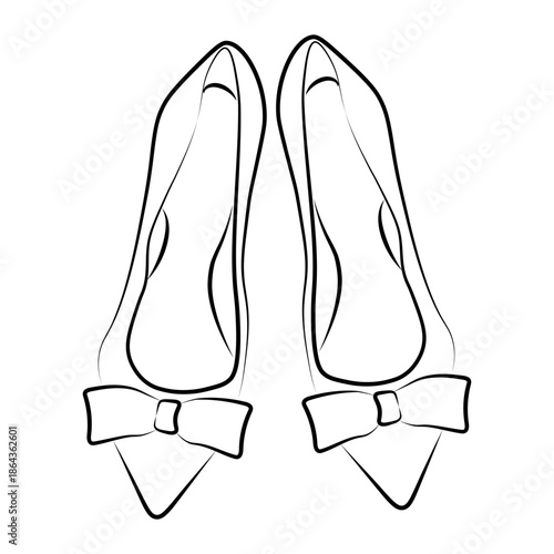 Hand drawn ballerina flats with bows doodle, comfortable feminine shoe illustration perfect for fashion stickers, planners and coloring pages