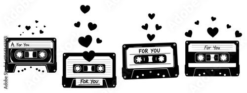 Retro audio cassette tape with hearts love song mixtape concept vector illustration