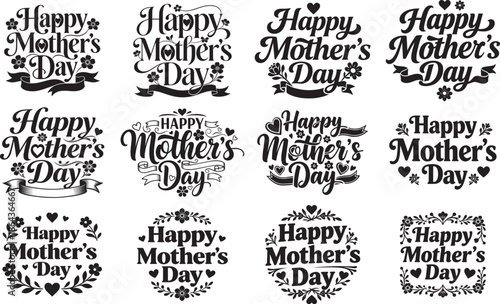 Happy mother’s day typography vector design set black lettering isolated on white background