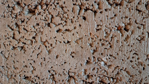 Surface of a textured wall showing many small holes and uneven spots