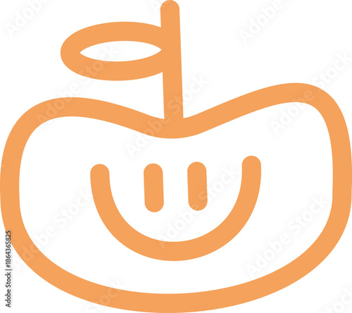 Minimalist happy orange fruit character outline icon isolated on white background.