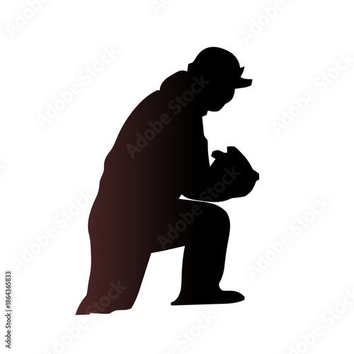 Silhouette of a baseball player in a catcher's crouch, ready to receive a pitch.