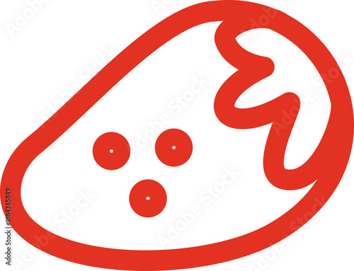 Simple strawberry fruit outline icon with cute smiling face on white background.
