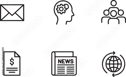 Business Icons Set: A collection of simple line icons. representing a range of business concepts. Designed for versatility and ease of use in various applications. 