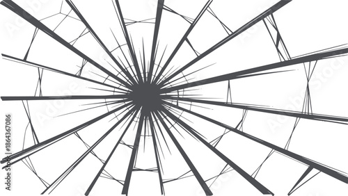 Radial black and abstract line explosion with sharp geometric fragments