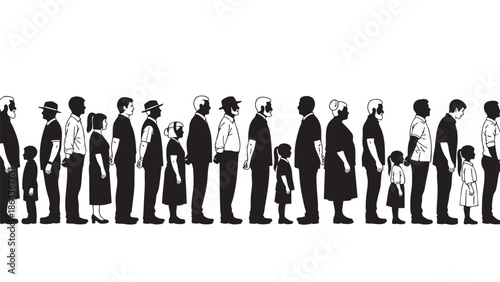 Diverse family and individuals standing in a line representing generations and ages