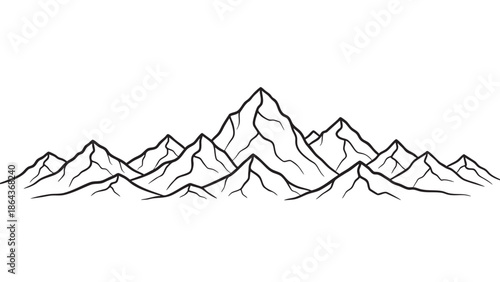 Minimalist mountain line drawing on transparent background for travel and nature themes