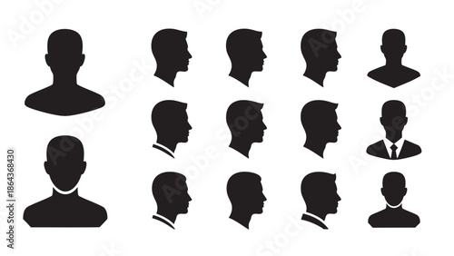 Set of male and female silhouette profiles with various angles and styles